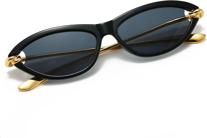 Hanj 90s Retro Oval Sunglasses for Women Trendy Gold Temple Classic Shades Cat Eye Glasses | Amazon (US)