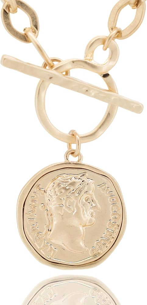 Women's Chunky Coin Necklace, 18K Gold Plated, 18-Inch Toggle Chain | Amazon (US)