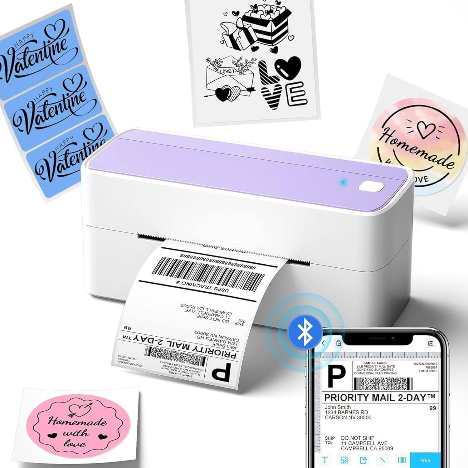 Phomemo - PM-241BT shipping label thermal printer Bluetooth and USB Connection - Pink and White | Best Buy U.S.