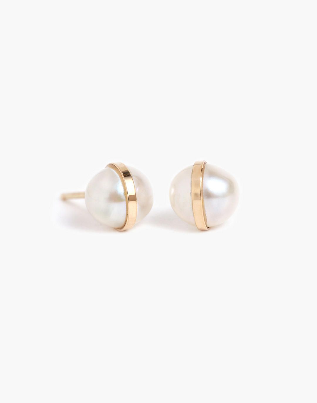 Melissa Joy Manning 14k Gold Bezel Wrap Pearl Post Earrings | Madewell