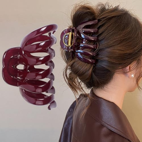 Red Large Hair Clips For Girls Vintage Hair Claw Clips For Thick Hair Claws 3.54 IN Hair Clip Plastics Clips For Hair Barrettes Non Slip Hair Claw Clip Hairclips Girl Hair Accessories For Women | Amazon (US)