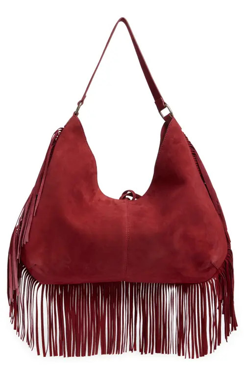Free People Finn Fringe Leather Shoulder Bag in Chilled Merlot at Nordstrom | Nordstrom