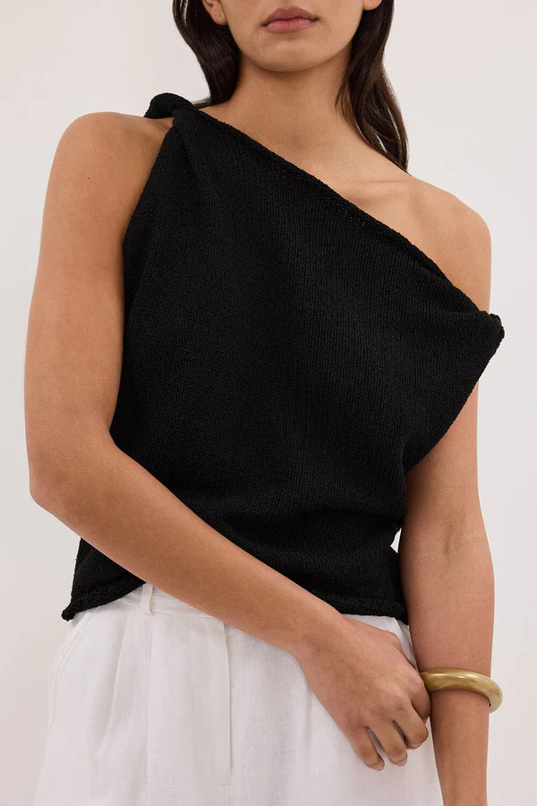 KARA BLACK ASYM KNIT TOP | DISSH