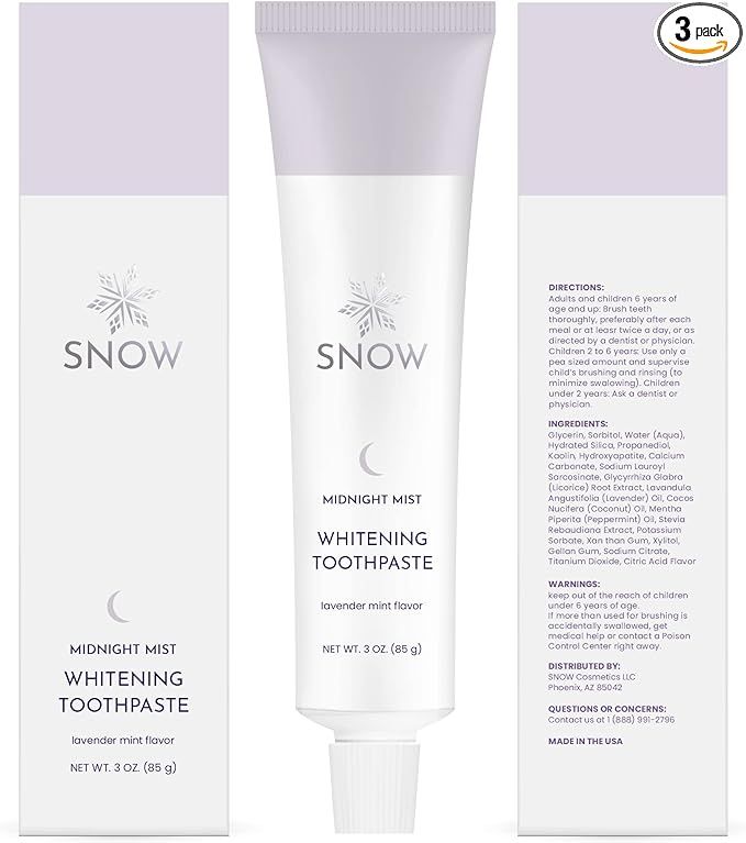 SNOW Whitening Toothpaste, Midnight Mist Night PM Toothpaste, No Fluoride, No Sulfate, Non-GMO Sn... | Amazon (US)