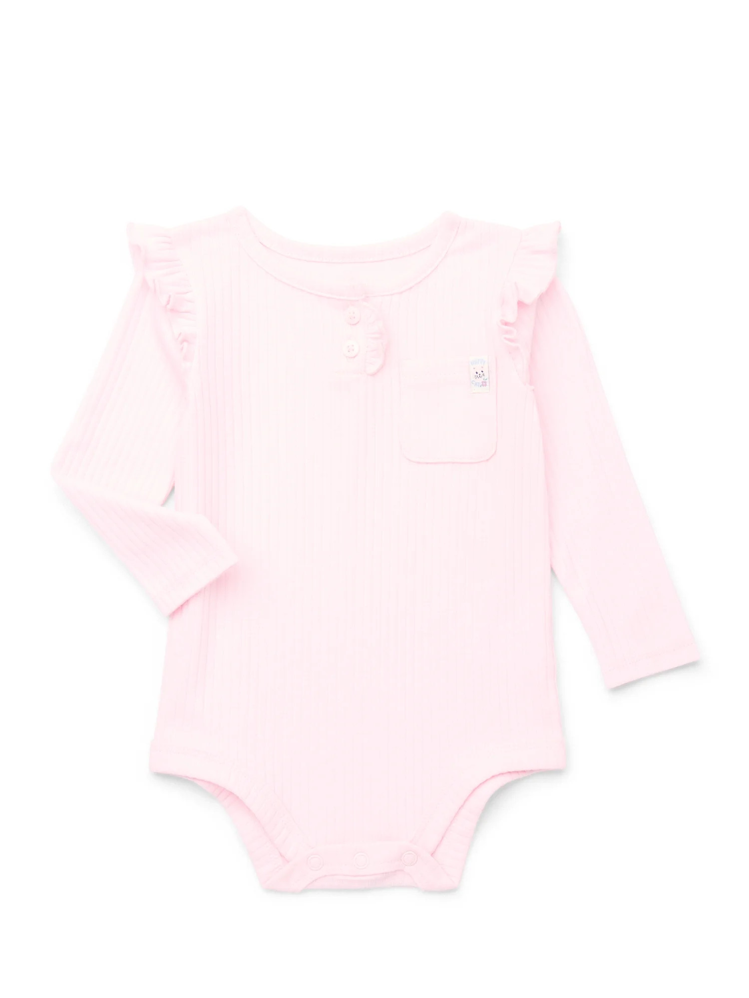 Garanimals Baby Girl Henley Bodysuit with Front Pocket and Long Sleeves, Sizes 0-24 Months | Walmart (US)