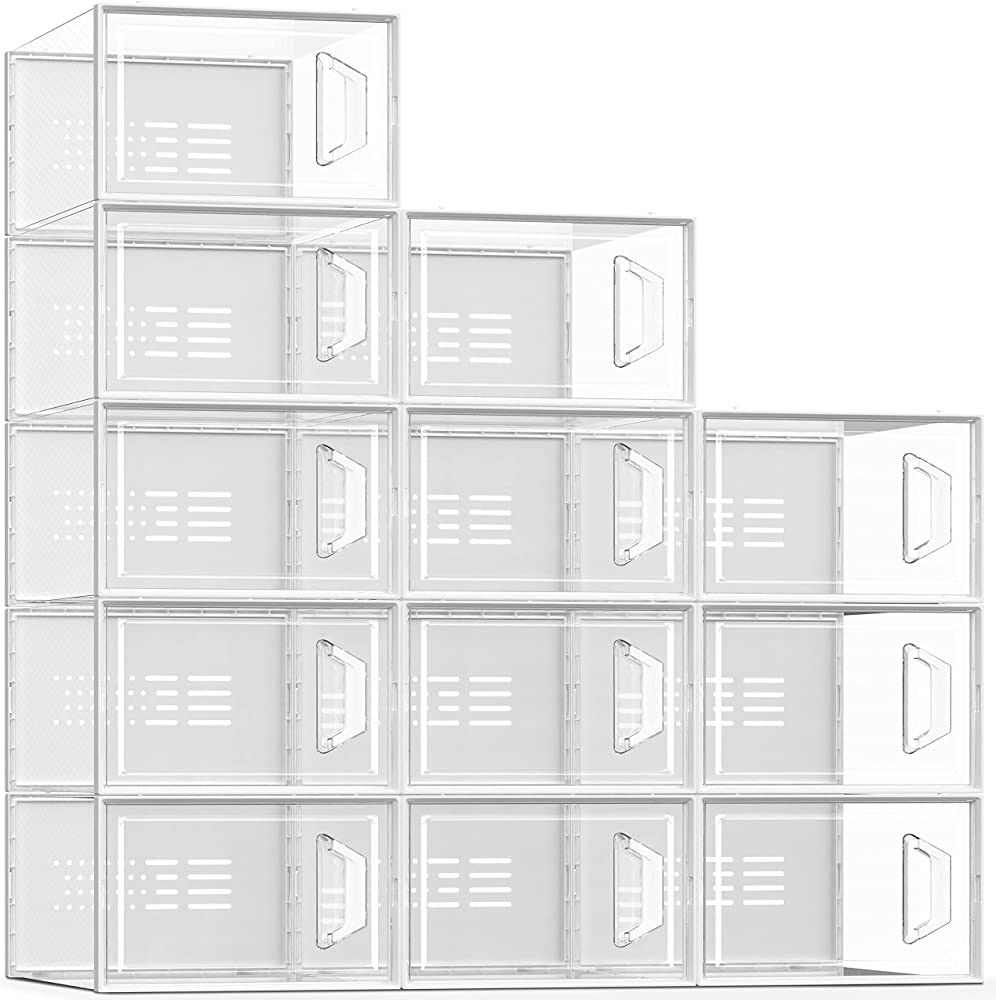 SEE SPRING 12 Pack Shoe Storage Box, Clear Plastic Stackable Shoe Organizer for Closet, Space Sav... | Amazon (US)