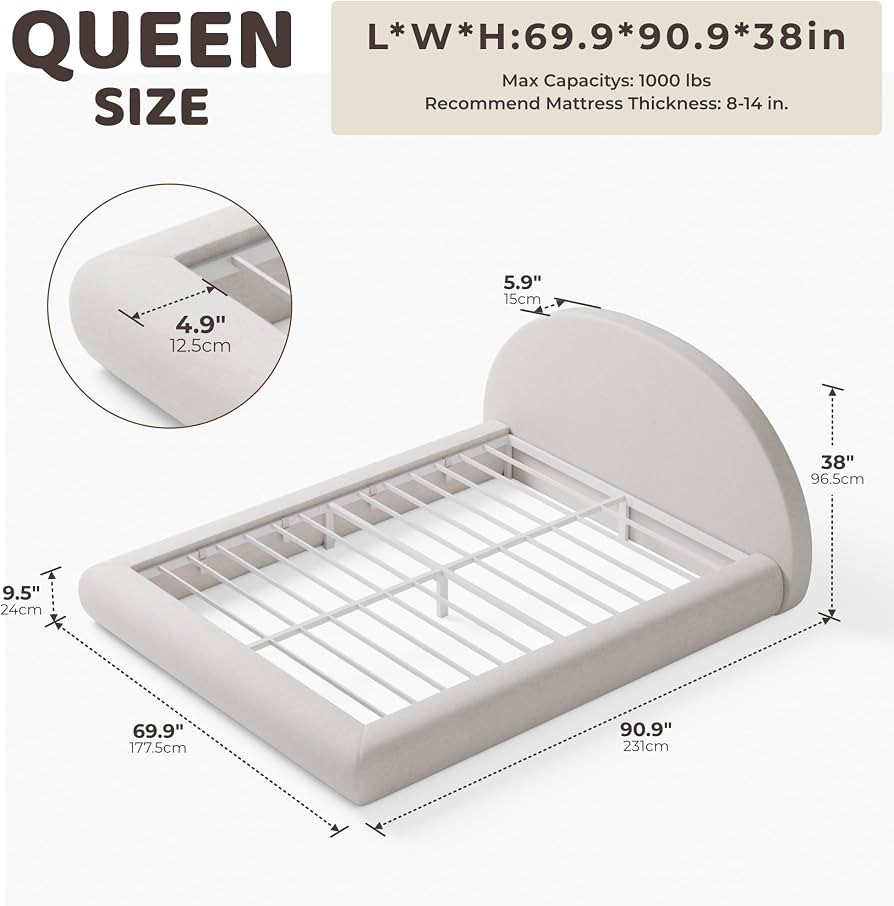 RECCI AirFrame Queen Half-Moon Platform Cloud Bed Frame | Amazon (US)