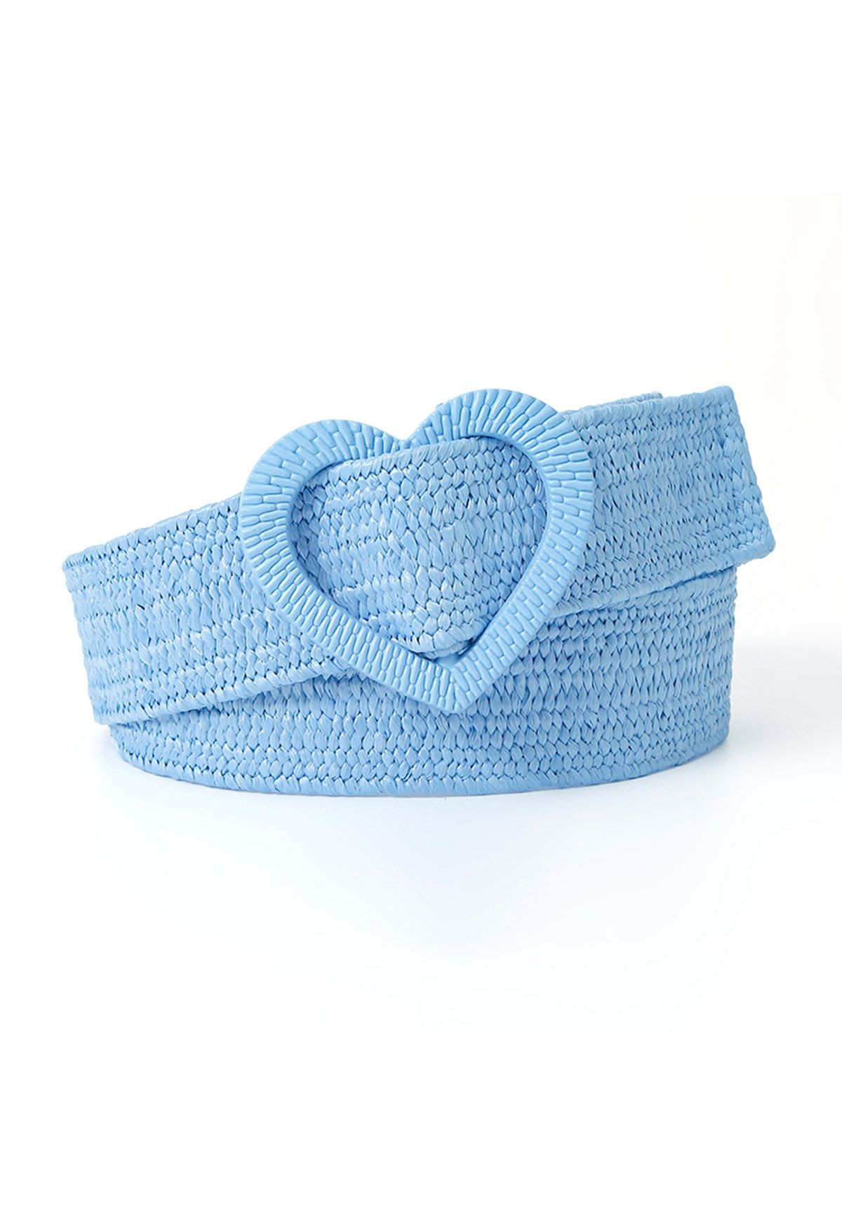 Heart Buckle Woven Straw Belt in Blue | Chicwish