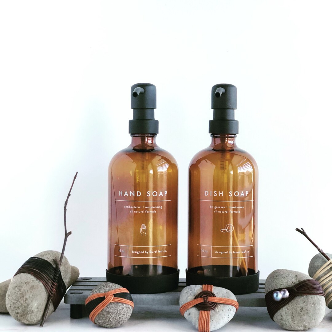 GLASS SOAP DISPENSER with Minimalist Design & Silicone Sleeve, Soap Dispenser, Amber Dish Soap Di... | Etsy (US)