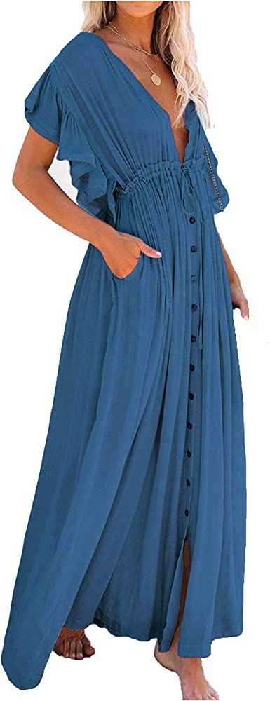 Wander Agio Womens Skirt Long Dress Bikini Cover Up Beach Swimear Coverups Cardigan Button Dresse... | Amazon (US)