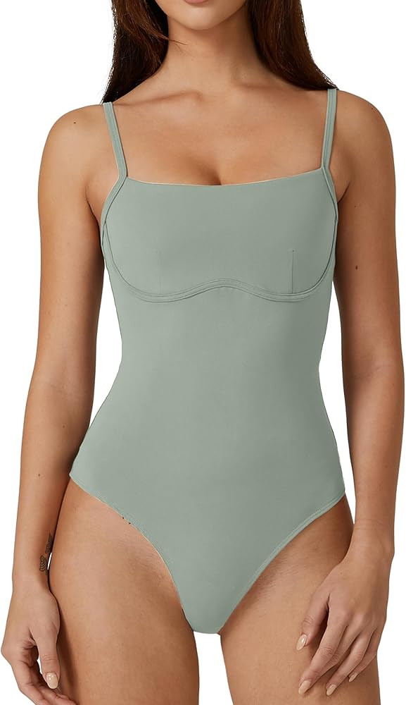 QINSEN Womens Sexy Spaghetti Strap Bodysuit Tops Underbust Contouring Slim Fit Going Out Top Shir... | Amazon (US)