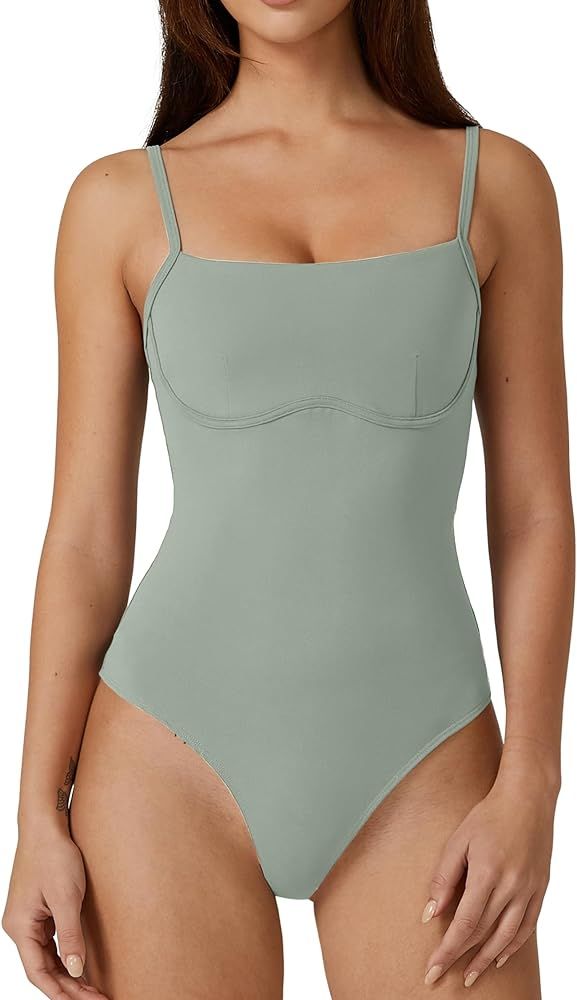 QINSEN Womens Sexy Spaghetti Strap Bodysuit Tops Underbust Contouring Slim Fit Going Out Top Shir... | Amazon (US)