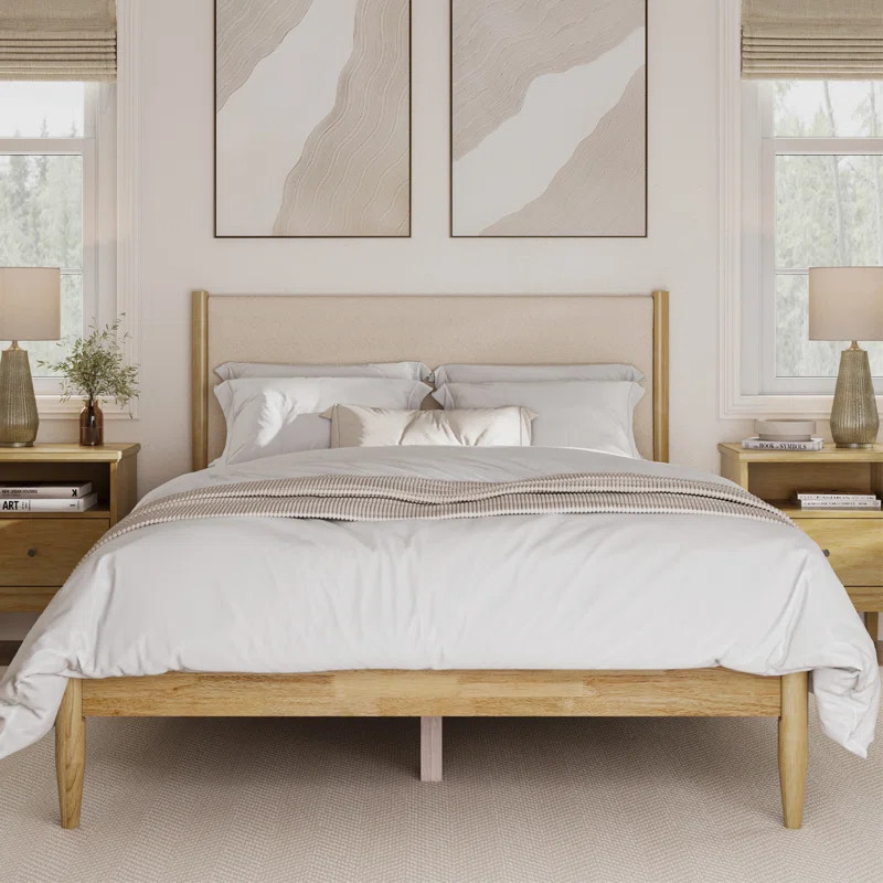 Besan Solid Wood Upholstered Headboard Boucle Bed Frame | Wayfair North America