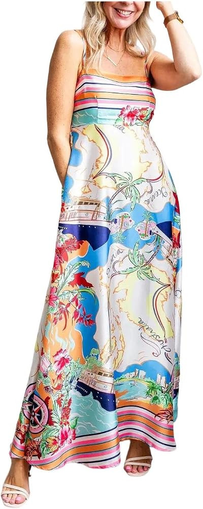 Women Summer Printed High Waist Vacation Big Swing A-Line Long Dress Mixed S at Amazon Women\u2019s Clothing store | Amazon (US)