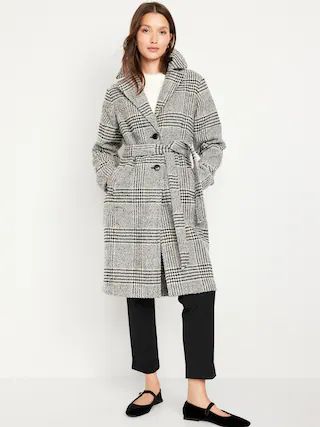 Belted Plaid Overcoat for Women | Old Navy (US)