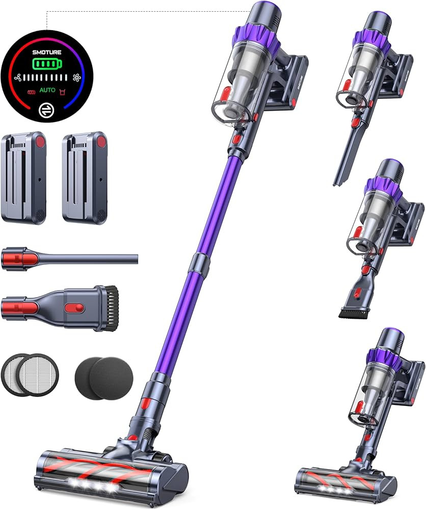 Cordless Vacuum Cleaner, 2 Batteries 110 Mins Runtime Vacuum Cleaners for Home, 40KPA 450W Stick ... | Amazon (US)