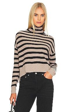 Autumn Cashmere Striped Turtleneck Sweater in Stone & Black from Revolve.com | Revolve Clothing (Global)