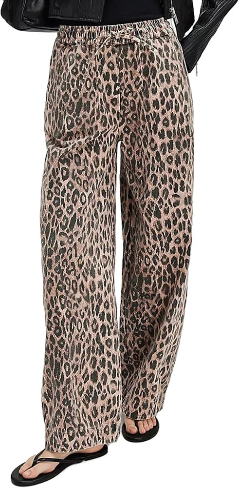 Kedera Women's Leopard Print Jeans Baggy Wide Leg Trousers Mid Rise Y2K Jeans Loose Elastic Waist... | Amazon (US)