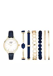 Women's Gold-Tone & Genuine Leather Strap Watch Bracelet Set | Belk