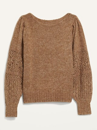 Boat-Neck Heathered Pointelle-Knit Sweater for Women | Old Navy (US)