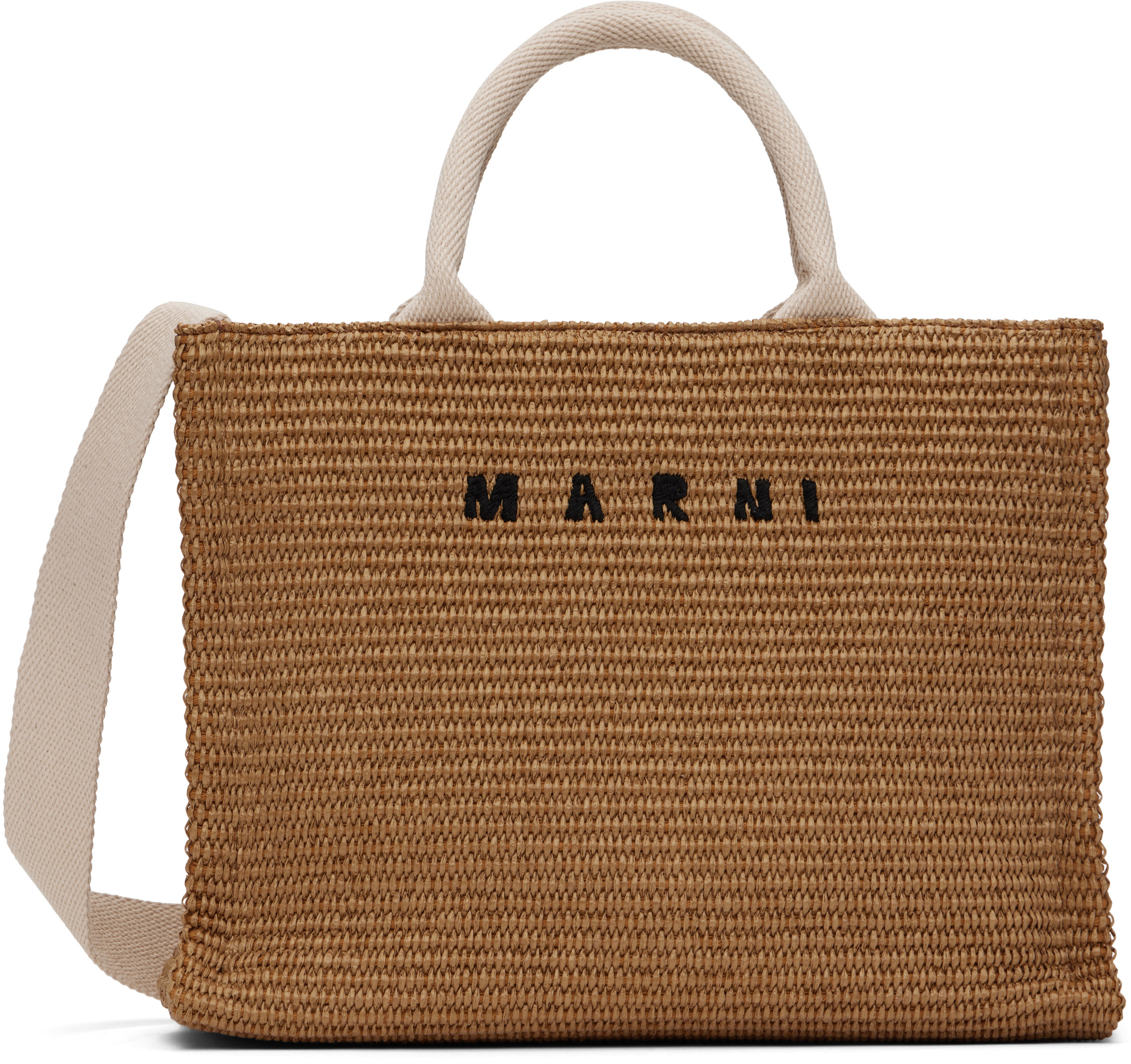 Marni Beige Raffia-Effect Small Tote | SSENSE