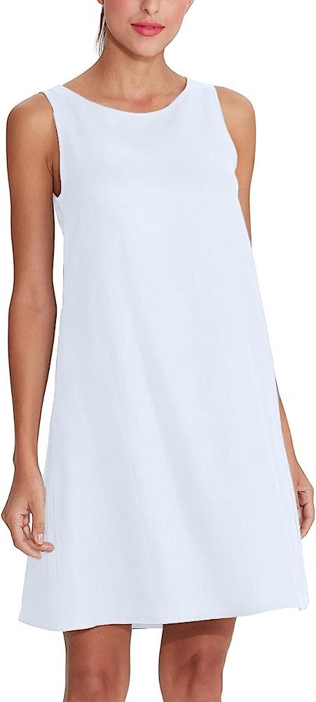 Amazhiyu Women's Linen Sleeveless Shift Dress with Pockets Crew Neck Casual Tank Dress | Amazon (US)