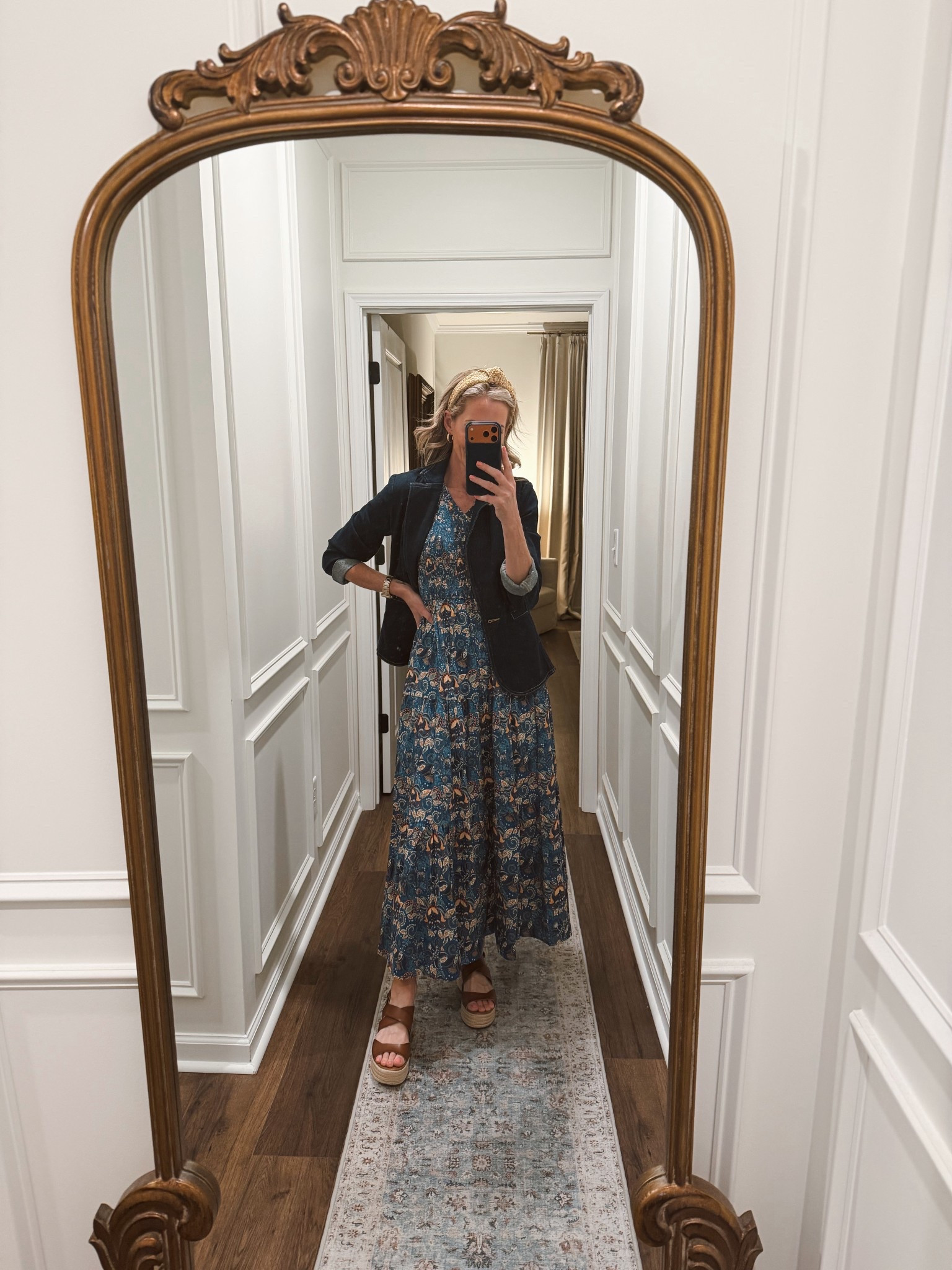 Amazon women’s BoHo floral maxi dress perfect for spring in summer comes in eight colors wearing a size small. 

Pockets, smart neck, flutter sleeves  