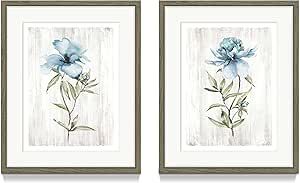 Flower Framed Picture Wall Art – Dainty Watercolor Wildflower with Grey Background Prints Wall ... | Amazon (US)
