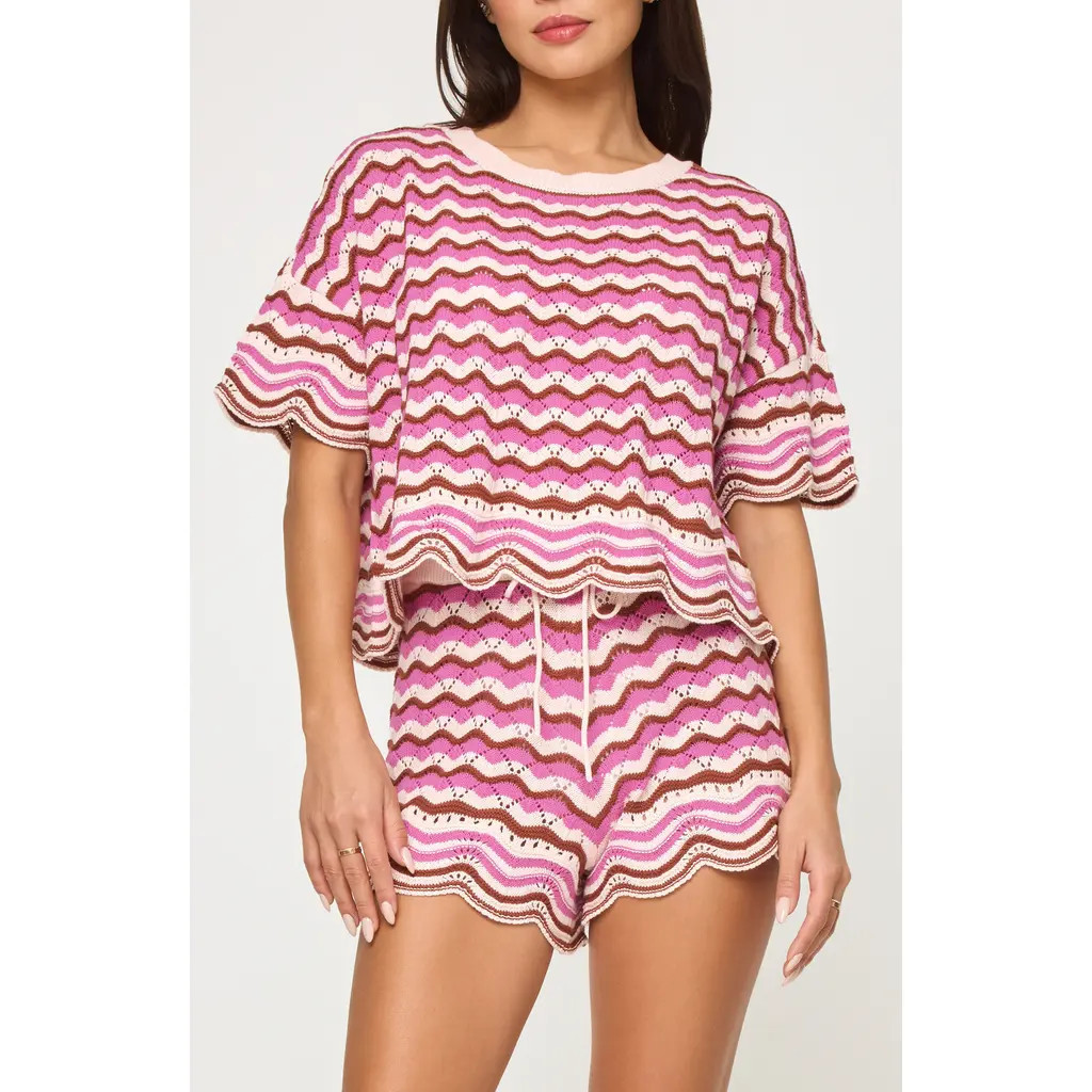 LSPACE Sun Chaser Stripe Cover-Up Shorts in Shell Yeah Crochet at Nordstrom, Size X-Small | Nordstrom