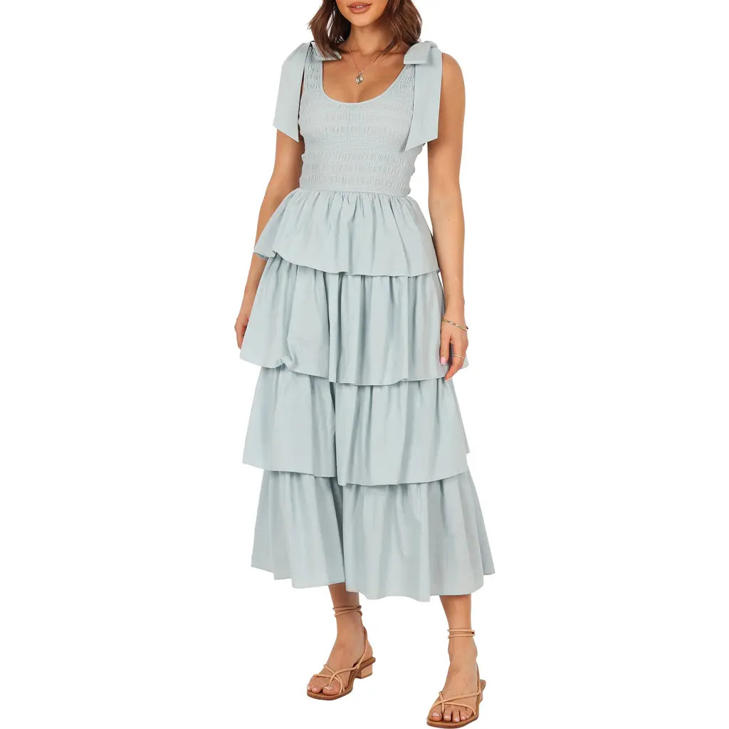 Petal & Pup Raphael Tiered Ruffle Cotton Midi Sundress in Blue at Nordstrom, Size Medium | Nordstrom