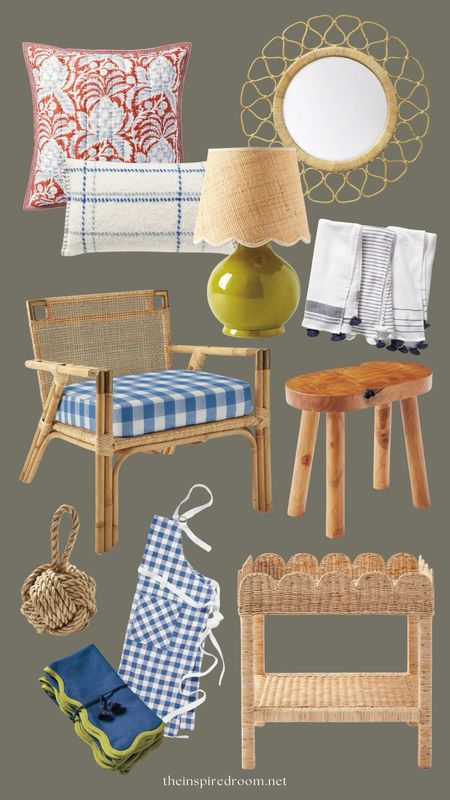 All on sale through tonight and free shipping! Rattan chair, green lamp with scallop shade, checkered apron, shams and pillow, rattan mirror, rope doorstop, guest towels with tassels

#LTKsalealert #LTKhome #LTKGiftGuide
