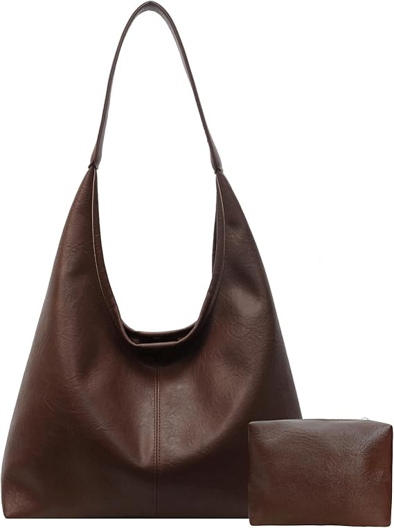 Leather Hobo Bags for Women Slouchy Tote Bag Retro PU Leather Purse Soft Shoulder Handbags Large ... | Amazon (US)
