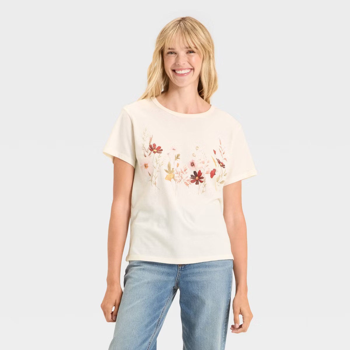 Women's Wildflower Short Sleeve Graphic T-Shirt - Ivory | Target