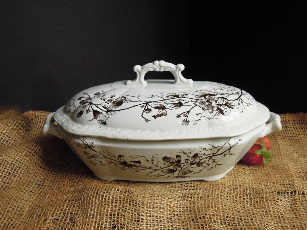 Antique 1880s Ironstone Tureen Brown Transferware Antique English Ironstone Transferware Serving ... | Etsy (US)