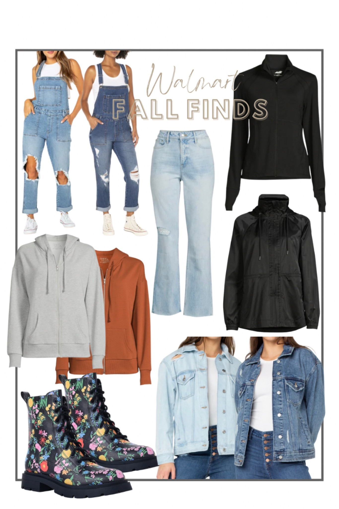 Walmart fall finds and basics 
Sizes I Got:
Overalls: XL
Jeans: 10 (snug but I like it)
All jackets: Large
Hooded Sweatshirt: XL
Boots: Size down to nearest size 


#LTKunder50 #LTKSeasonal #LTKstyletip