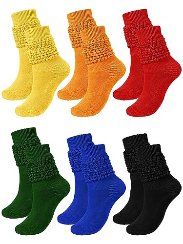 Bencailor 6 Pairs Women Slouch Socks Cotton Scrunch Stacked Knee Boot Socks for Women Men 80s 90s Winter Cold Weather(Vibrant,5-9) | Amazon (US)