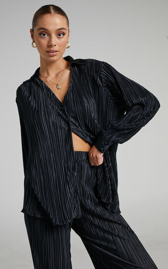 Beca Shirt - Plisse Button Up in Black | Showpo (ANZ)