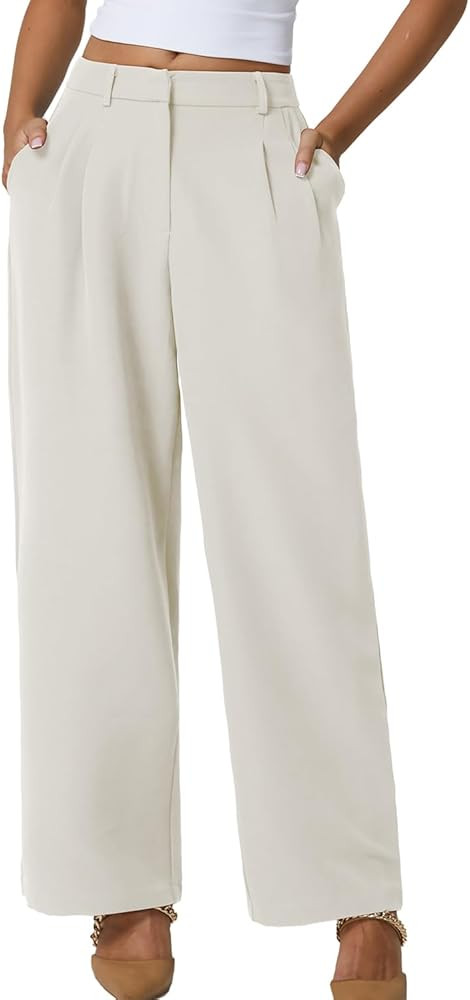 QINSEN Wide Leg Dress Pants for Women High Waisted Wrinkle Free Work Pants with Pockets Casual Sl... | Amazon (US)
