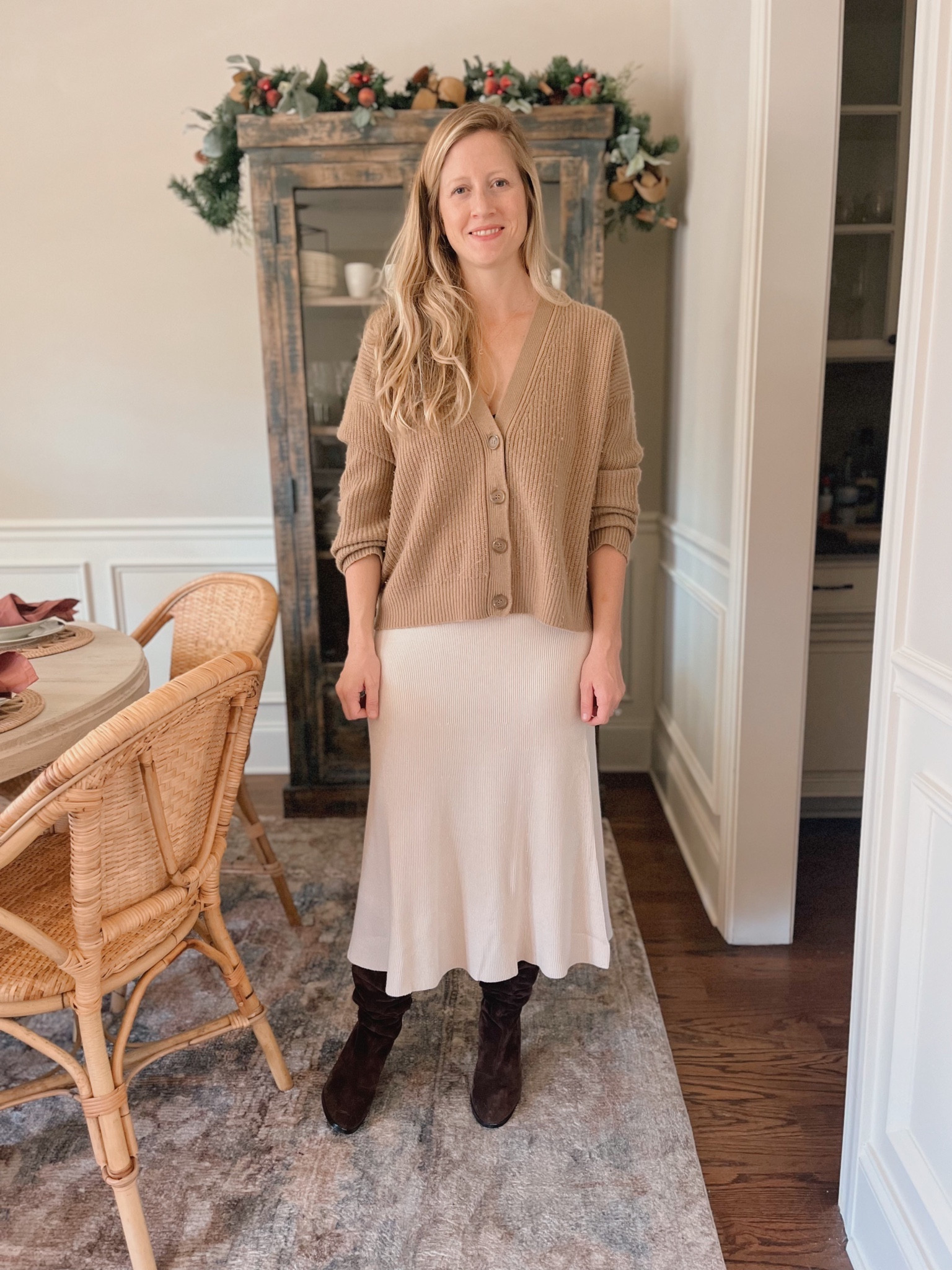 sweater skirt - knit skirt -
sweater set - skirt set - winter white - cream skirt - how to style a sweater skirt - holiday outfit - date night outfit - classic style - sweater outfit - winter date night -
mango skirt - camel cardigan - dark brown suede boots

#LTKHoliday #LTKfindsunder100 #LTKstyletip
