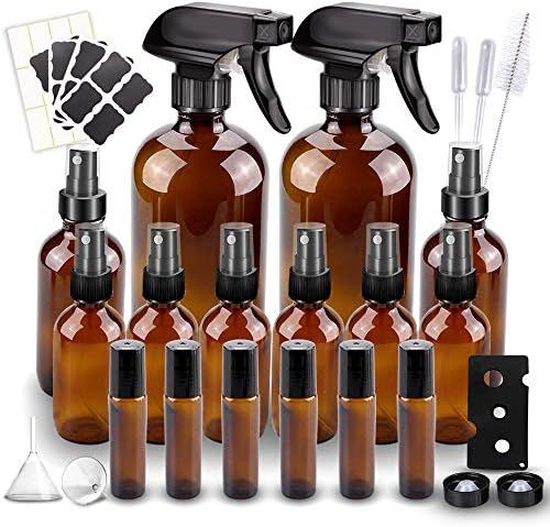 Glass Spray Bottle, Wedama 10 Amber Glass Spray Bottle Set (2 16oz,2 4oz,6 2oz), 6 10 ml Essentia... | Amazon (US)