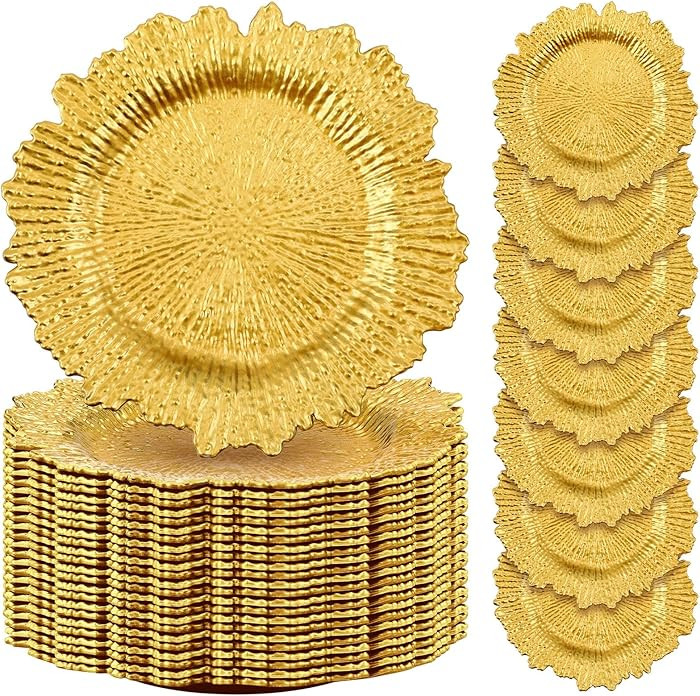Rtteri 50 Pcs 13 Inch Charger Plates Bulk, Plastic Charger Plates with Floral Reef Design, Round ... | Amazon (US)