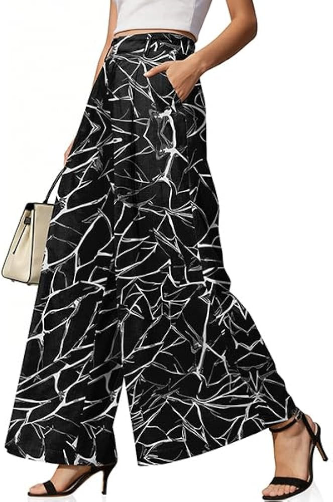 TARSE Women's Linen Palazzo Pants 2026 Wide Leg High Waisted Printed Flowy Pleated Casual Dressy ... | Amazon (US)