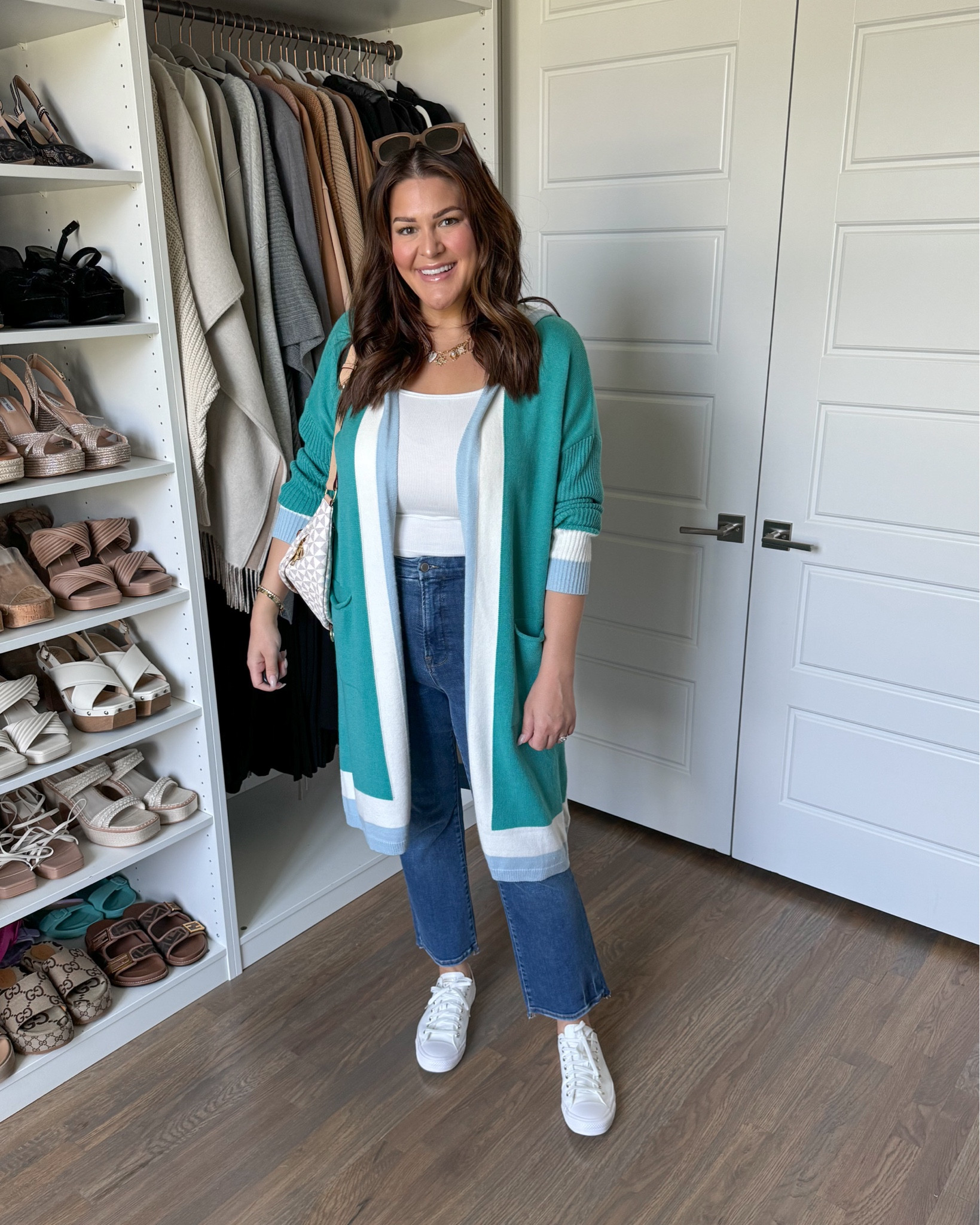 Cardigan so nice I bought it twice! Originally got the tan and had to snag this gorgeous teal one too. Looks and feels so luxe, is under $35 and comes in some other fun colors!

#elevatedbasics #closetstaples #size16 #size14style #styleover30 #howtostylevideo #midsize #midsizeootd 

Size 16, size 14, mom style, sweatshirt, flare jeans, curvy denim, affordable style, outfits, outfit idea, casual outfit idea, weekend outfit

#LTKFindsUnder50 #LTKStyleTip #LTKMidsize
