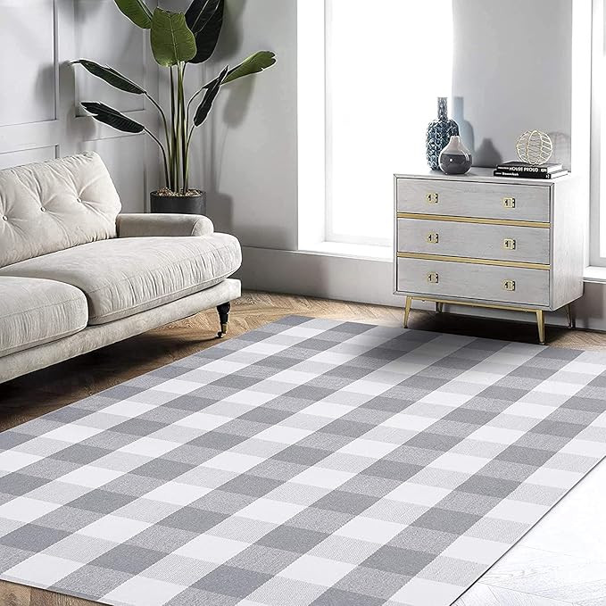 EARTHALL Gray Buffalo Plaid Rugs 4'x6', Grey and White Area Rug, Cotton Hand-Woven Checkered Area... | Amazon (US)
