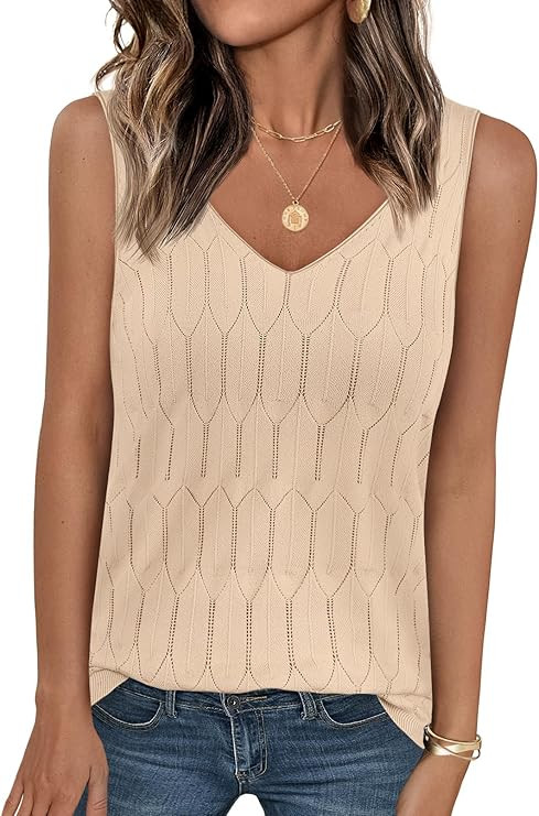 MEROKEETY Women's 2025 Summer Knit Tank Top V Neck Sleeveless Casual Trendy Crochet Lightweight S... | Amazon (US)
