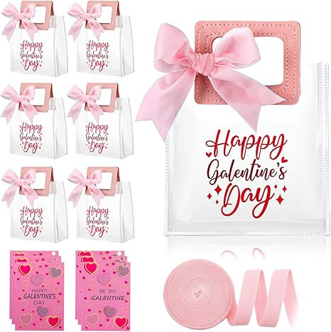 SilTriangle 6 Pcs Galentine's Day Gift Bags Plastic Clear PVC Heart Valentine Bag with Handle Rib... | Amazon (US)