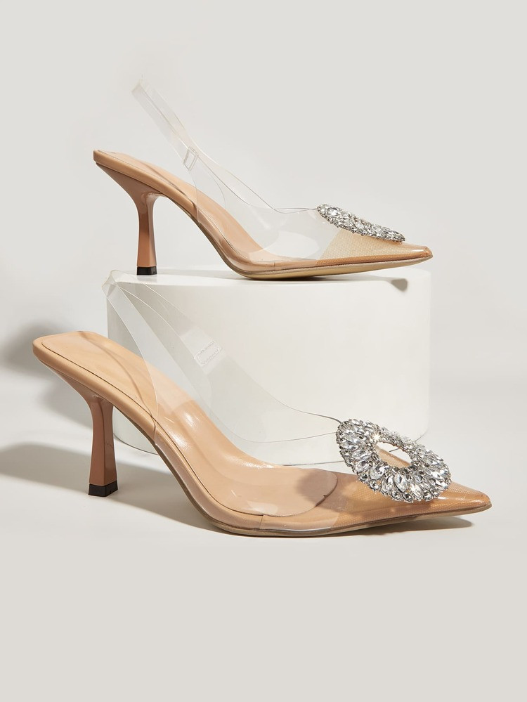 Rhinestone Decor Point Toe Stiletto Heeled Slingback Pumps | SHEIN