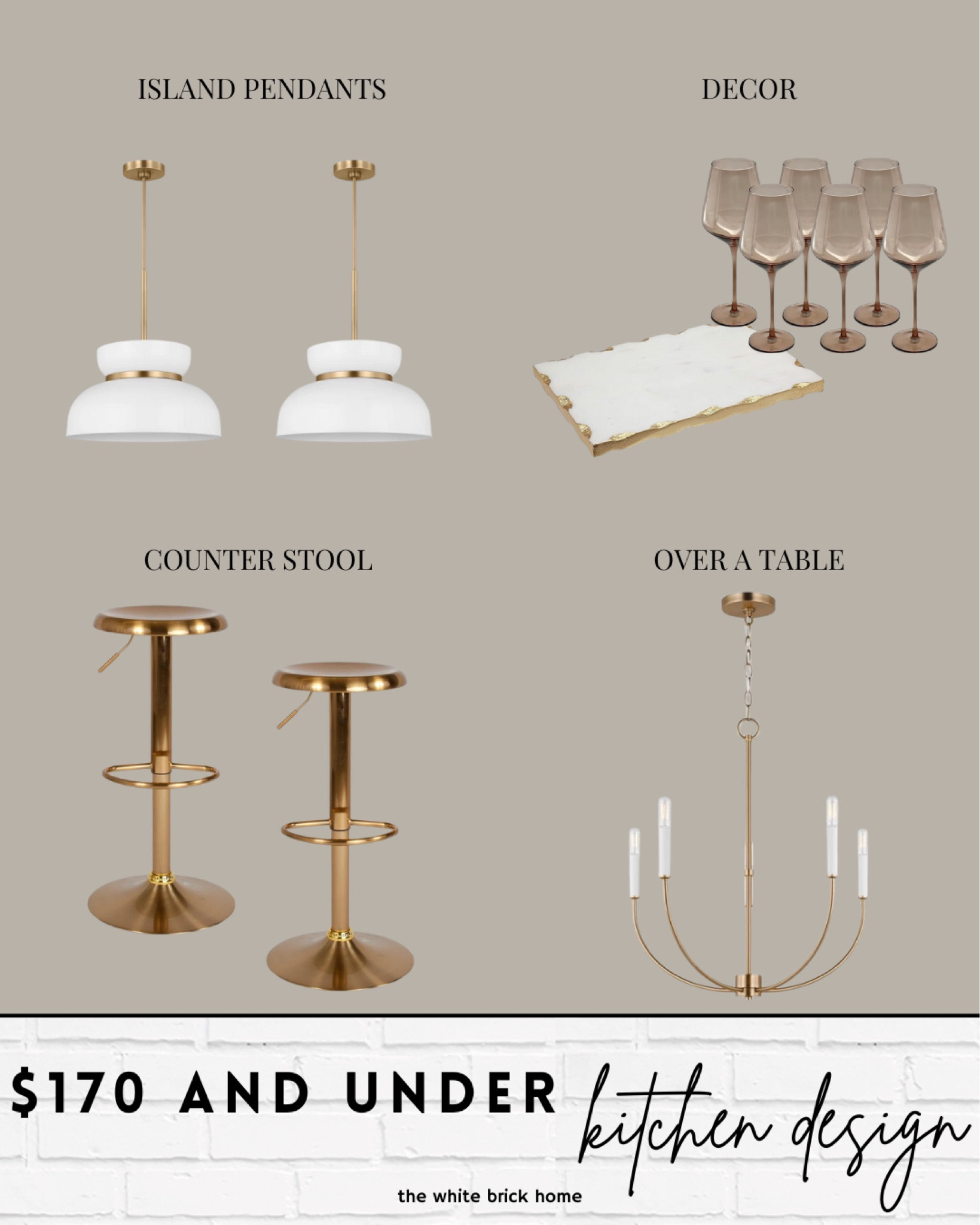 $170 and under with free shipping on these items for a warm brass and white kitchen design 🖤

Kitchen, kitchen design, brass kitchen, kitchen lighting, bar stools, wayfair, Amazon, kitchen remodel, kitchen ideas, kitchen home decor, home decor, kitchen pendant, pendant lighting, chandelier, wine glasses. 

#LTKStyleTip #LTKFindsUnder100 #LTKHome