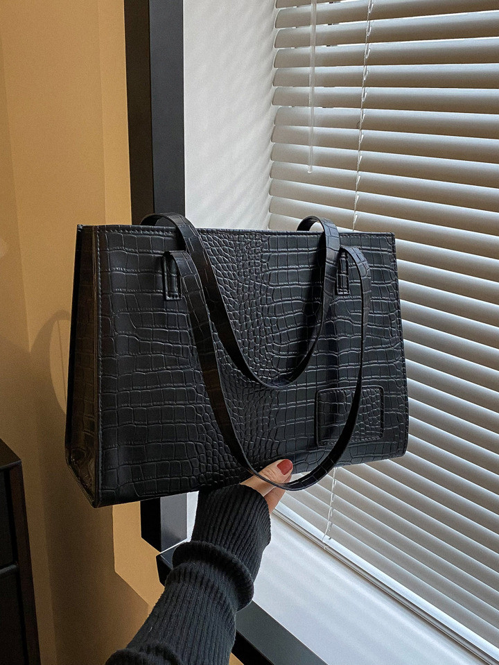 Crocodile Embossed Shoulder Tote Bag | SHEIN