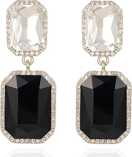 Vintage Rhinestone Statement Earrings Fancy Big Crystal Rectangle Drop Dangle Earrings Evening Pr... | Amazon (US)